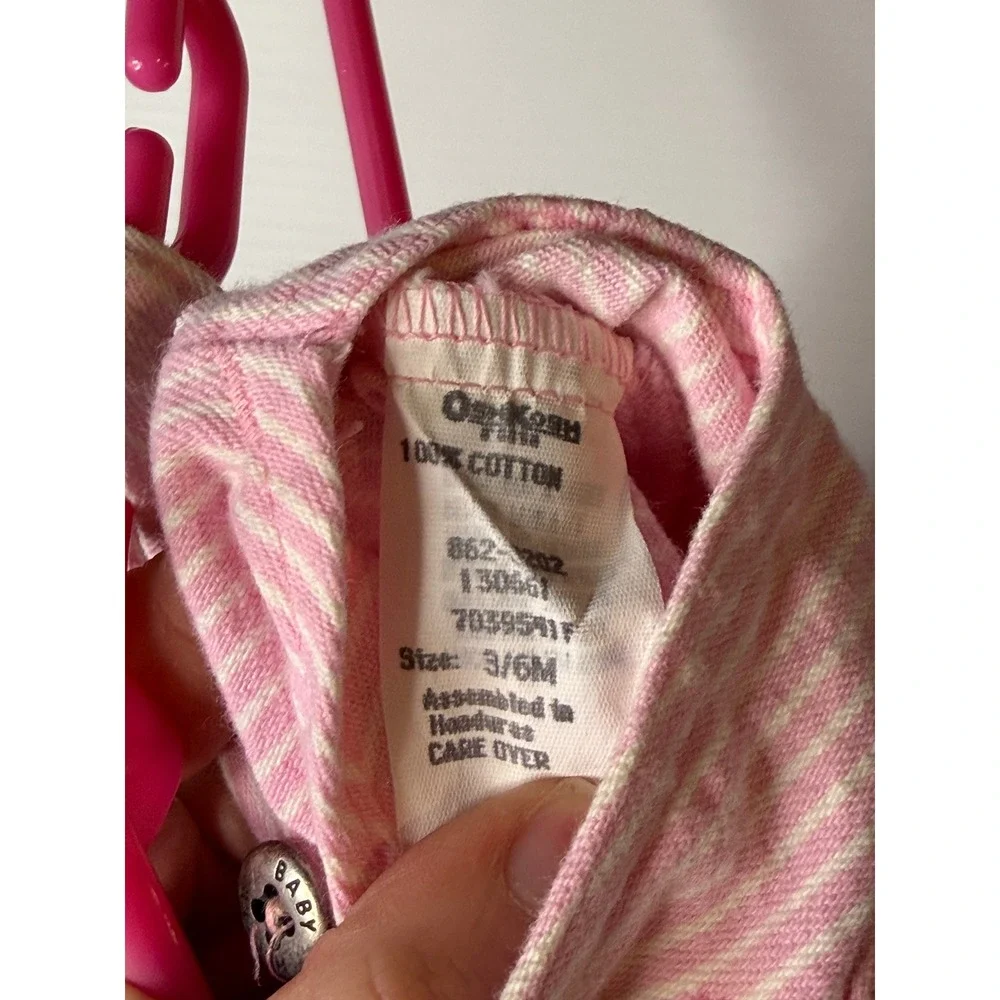 VTG OshKosh B'gosh Overalls Pink Hickory Stripe Cotton‎ Romper 3/6M Baby Girls
